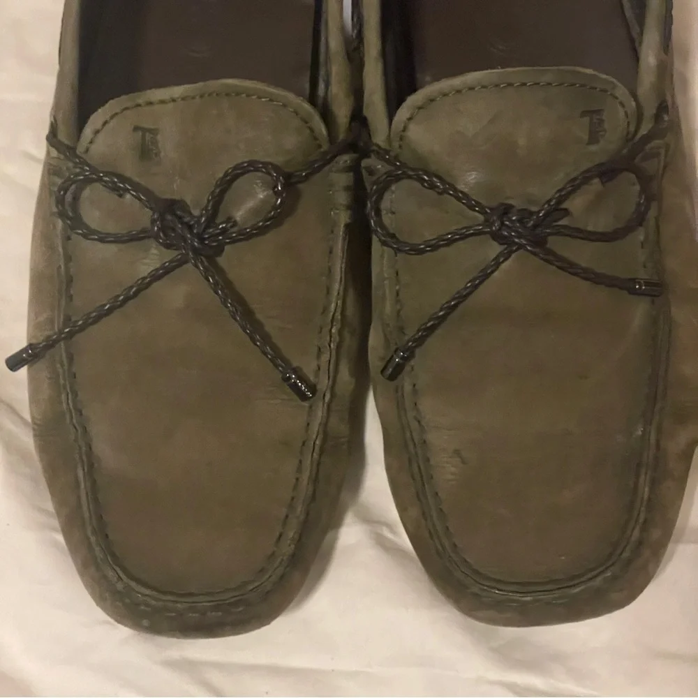 TOD’S City Gommino Green Suede Leather Lace Up Driving Loafers Braided Moccasin
